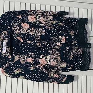 Navy Blouse with lace detail